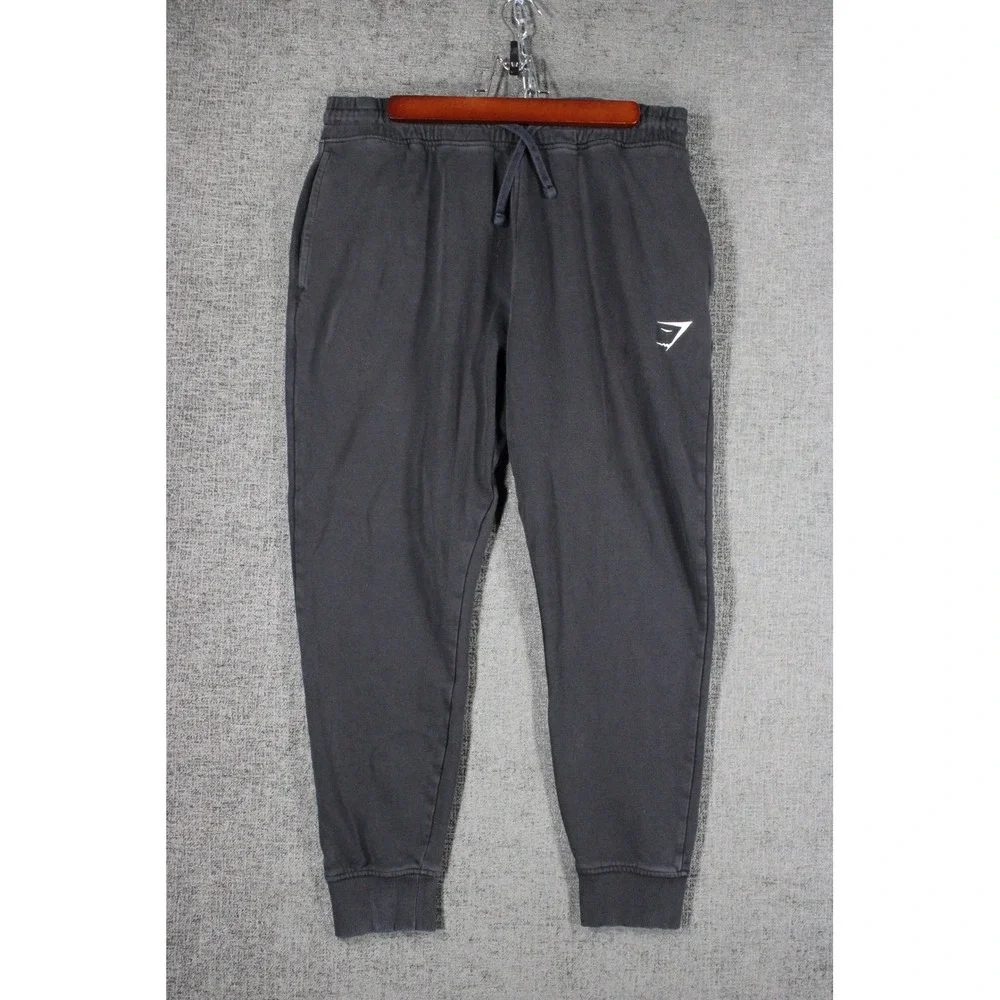 Gymshark Mens Black Crest Joggers Sweatpants Tapered Fleece Size Large A1A2A